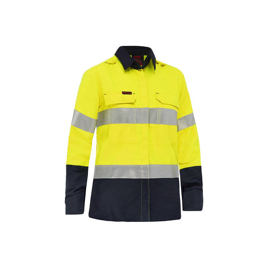 BL8338T Apex 160 Women's Hi-Vis FR Ripstop Taped Shirt 160gsm PPE1 Yellow/Navy 12_40031970_BL8338T_TT0112