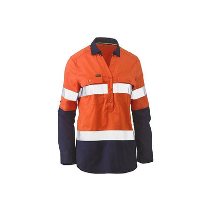 Shirt Womens Taped Hi-Vis C/F V-neck Bisley 10 Orange/Navy_40017957_BLC6064T_TT0210
