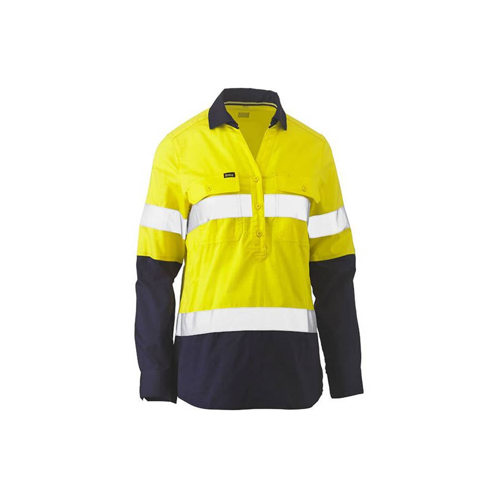 Shirt Womens Taped Hi-Vis C/F V-neck Bisley 10 Yellow/Navy_457395_BLC6064T_TT0110