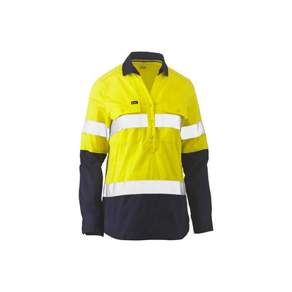 Shirt Womens Taped Hi-Vis C/F V-neck Bisley 10 Yellow/Navy_457395_BLC6064T_TT0110