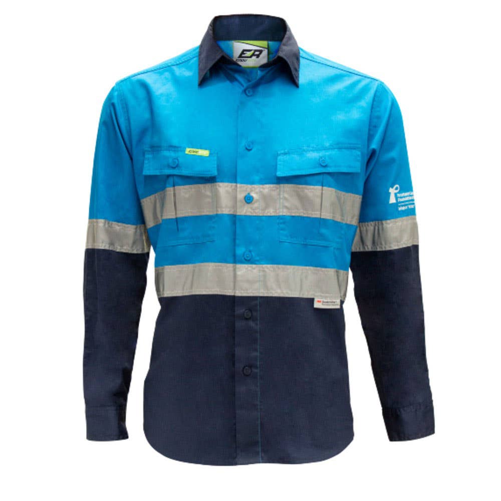 Hi-Vis Cotton Drill Taped Shirt 155gsm Sky Blue/Navy 2XL 55540055 ERm2SBN155-2XL