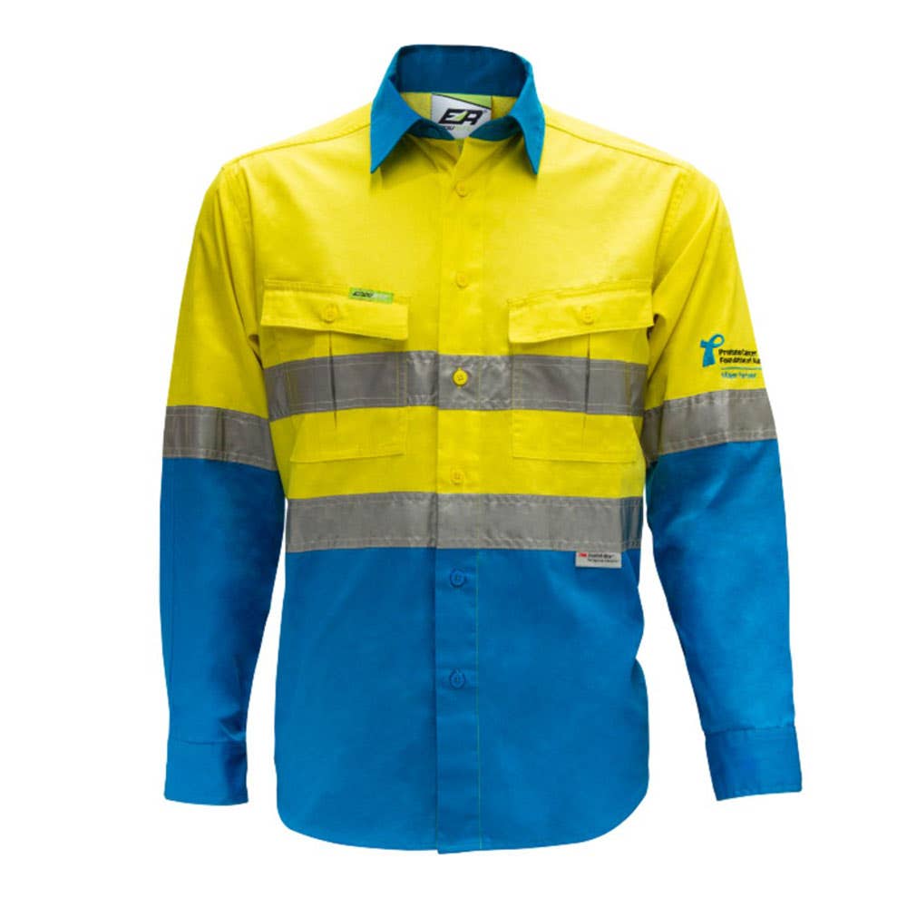 Hi-Vis Cotton Drill Taped Shirt 155gsm Yellow/Blue 2XL 55540066 ERm2HYSB155-2XL
