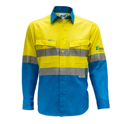 Hi-Vis Cotton Drill Taped Shirt 155gsm Yellow/Blue 2XL 55540066 ERm2HYSB155-2XL