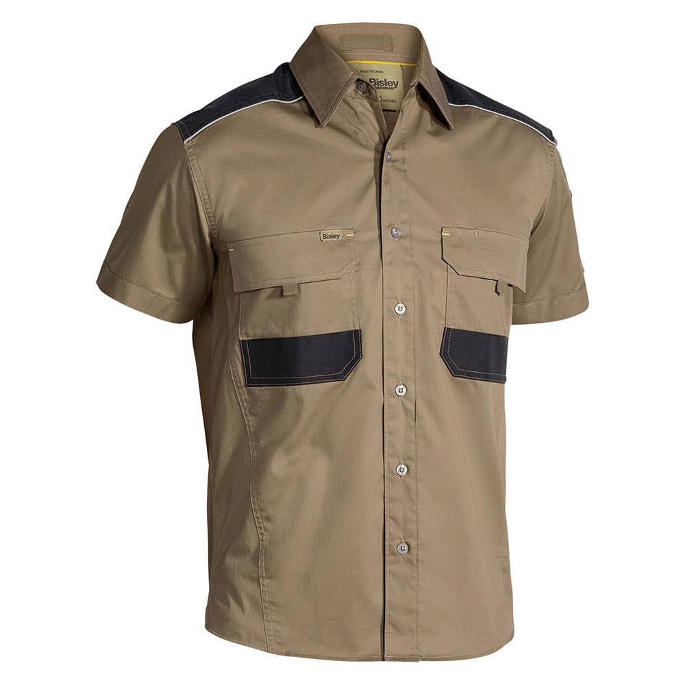 Shirt S/S 2XL Khaki Cotton 145gsm Mechanical Stretch Flex+Move Bisley_36002117_BS1133_BCDR2XL