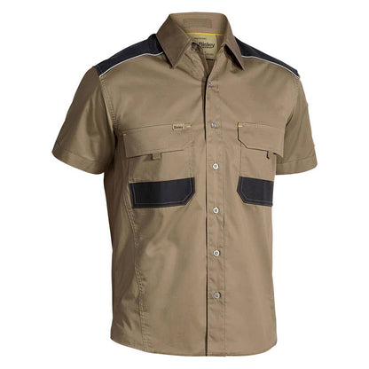 Shirt S/S 2XL Khaki Cotton 145gsm Mechanical Stretch Flex+Move Bisley_36002117_BS1133_BCDR2XL