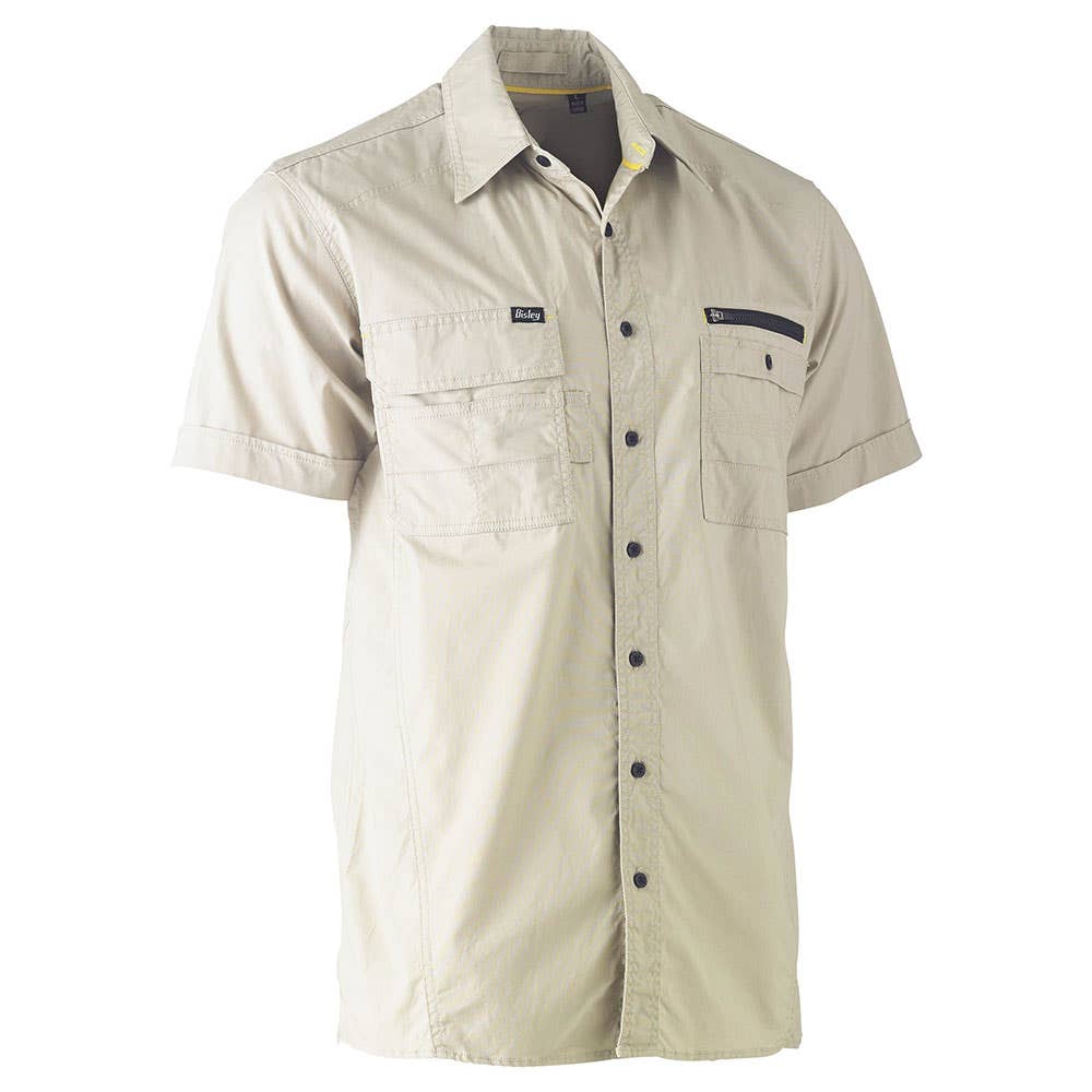 Shirt S/S Cotton Stretch Flex + Move Utility Stone 2XL Bisley 40013513 BS1144 BSTN2XL
