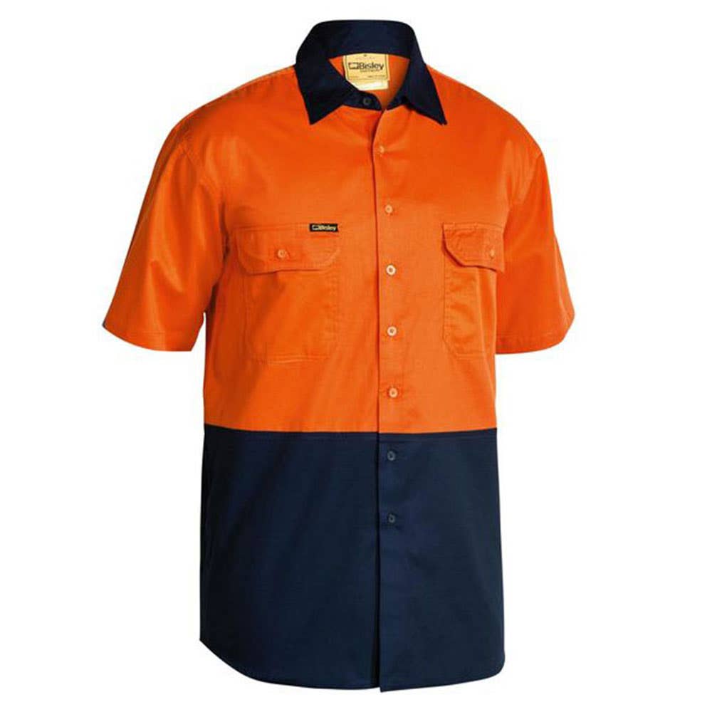 Shirt S/S 2XL Hi Vis Orange/Navy Cotton Drill 155gsm Vent Bisley_36002150_BS1895_TT022XL
