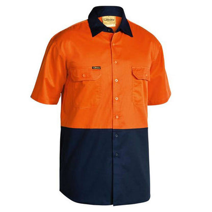 Shirt S/S 2XL Hi Vis Orange/Navy Cotton Drill 155gsm Vent Bisley_36002150_BS1895_TT022XL