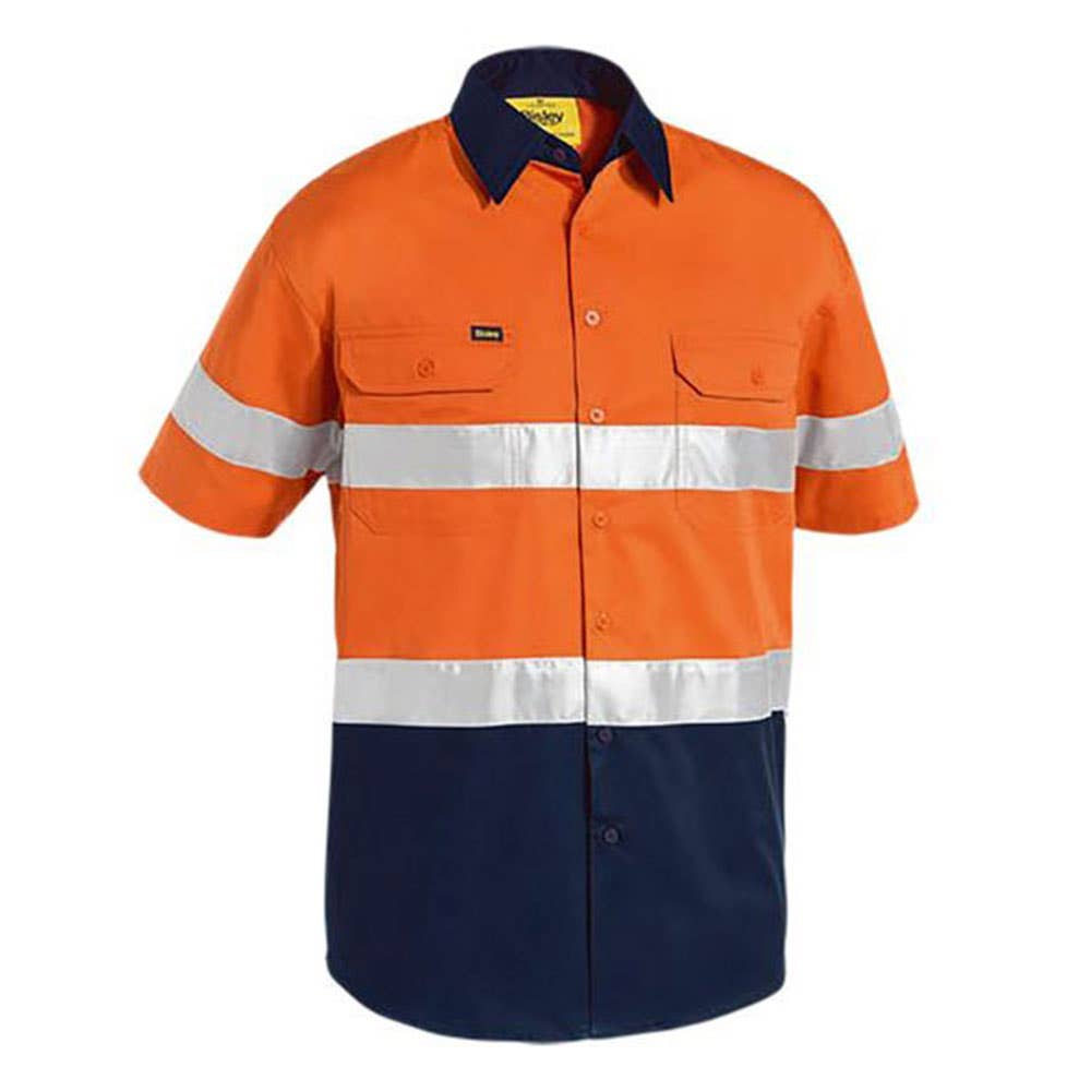 Shirt S/S 2XL Hi Vis Orange/Navy Cotton Drill 155gsm Vent Tape Bisley_36002174_BS1896_TT022XL