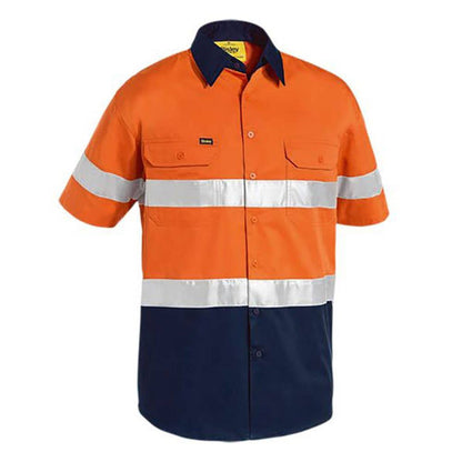Shirt S/S 2XL Hi Vis Orange/Navy Cotton Drill 155gsm Vent Tape Bisley_36002174_BS1896_TT022XL