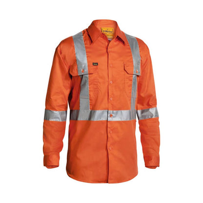 Shirt L/S 2XL Hi Vis Orange Cotton Drill 155gsm Vent Tape Bisley 36002232 BS6156T BVEO2XL NLA