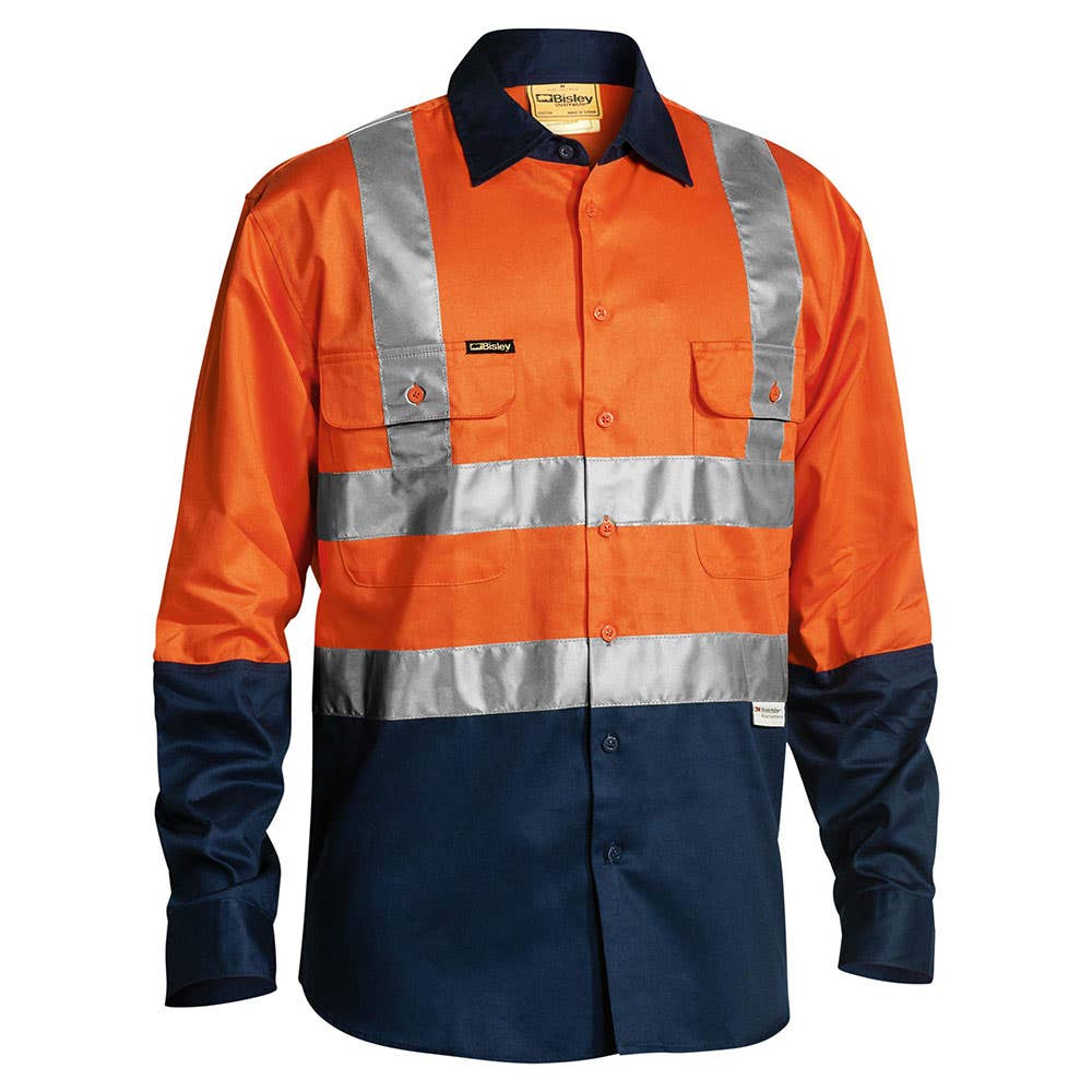 Shirt L/S 2XL Hi Vis Orange/Navy Cotton Drill 190gsm Tape Bisley_90010571_BS6267T_TT022XL