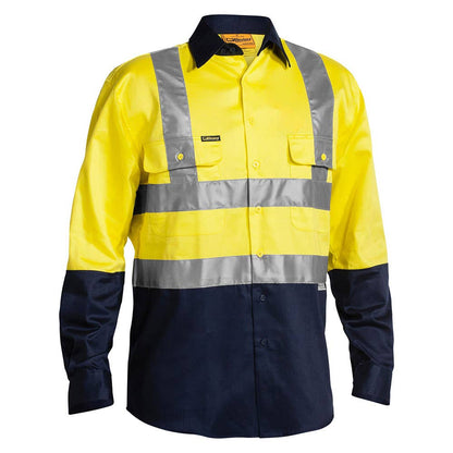 Shirt L/S 2XL Hi Vis Yellow/Navy Cotton Drill 190gsm Tape Bisley_90010559_BS6267T_TT012XL