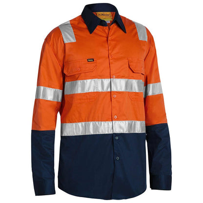 Shirt L/S Cotton 155gsm Tape HiVis Hoop Orange/Navy L Bisley 237928 BS6432T TT02L