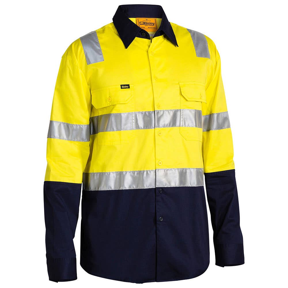 Shirt L/S Cotton Drill Tape Hoop + Shoulder Yellow/Navy 2XL Bisley_40008913_BS6432T_TT012XL