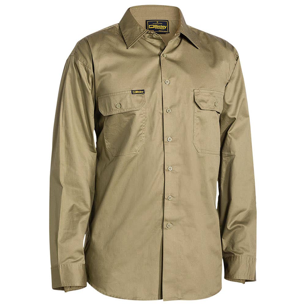 Shirt L/S Cotton Drill 155gsm Gusset Cuff Khaki Size 2XL_183623_BS6893_BCDR2XL