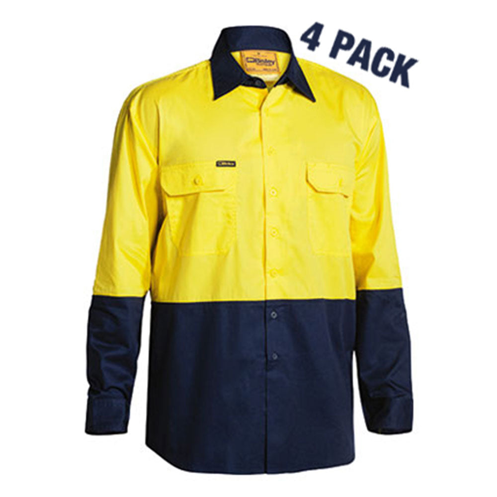 Shirt XS L/S Cotton Drill 155gsm Cool Yellow/Navy Bisley Pk 4_30009052_BS68954P_TT01XS_NLA