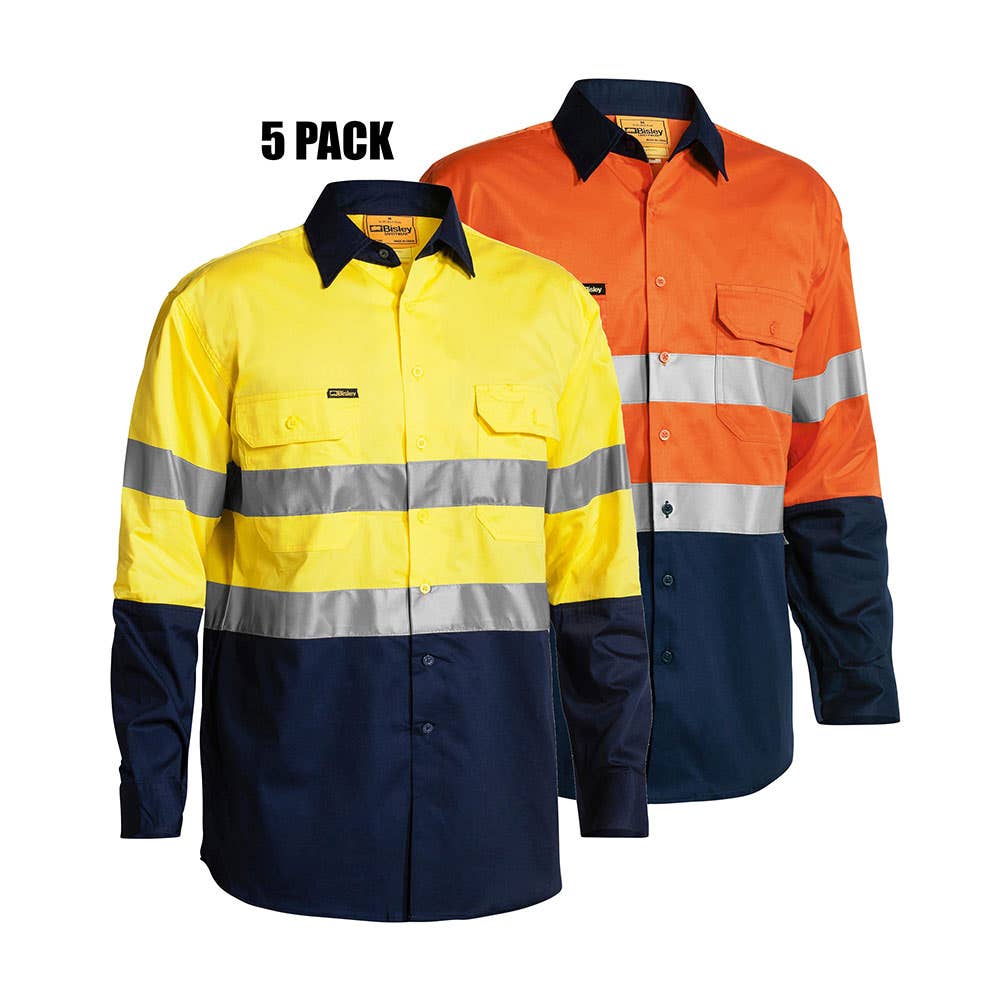 BS6896EP Hi-Vis Cool Cotton Long Sleeve Taped Shirt 155gsm Embroidery Pk 5 BS6896EP