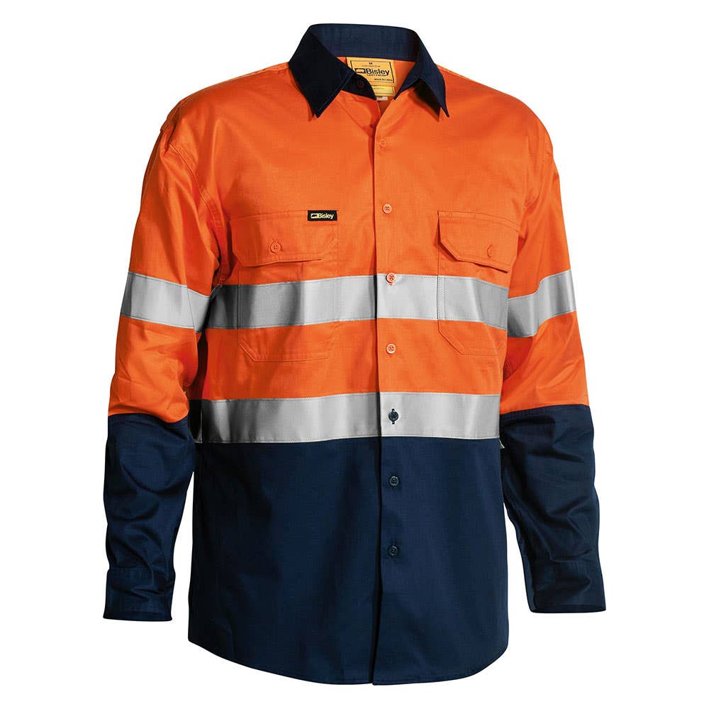 Shirt L/S Hi-Vis Cotton 155gsm Cool Taped Pk 5 Bisley 2XL Orange/Navy 40014233 BS6896EP TT022XL