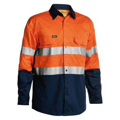 Shirt L/S Hi-Vis Cotton 155gsm Cool Taped Pk 5 Bisley 2XL Orange/Navy 40014233 BS6896EP TT022XL