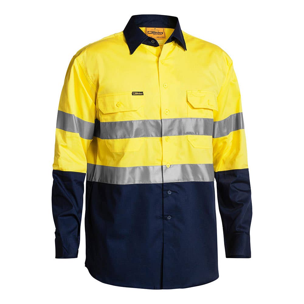 Shirt L/S Hi-Vis Cotton 155gsm Cool Taped Pk 5 Bisley 2XL Yellow/Navy 40014243 BS6896EP TT012XL