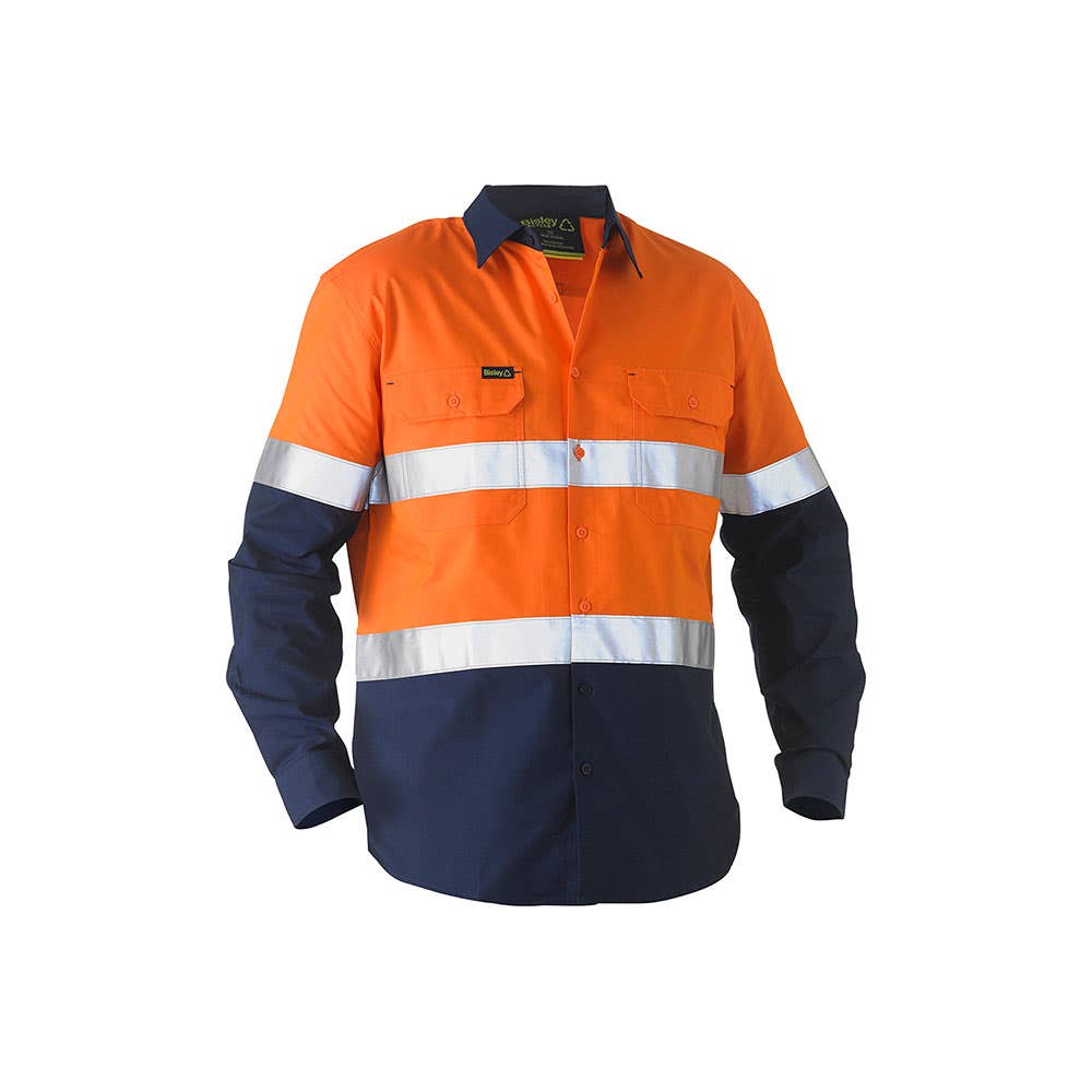 BS6996T Hi-Vis Recycled Drill Taped Shirt 140gsm Orange/Navy 2XL 40032129 BS6996T TT022XL