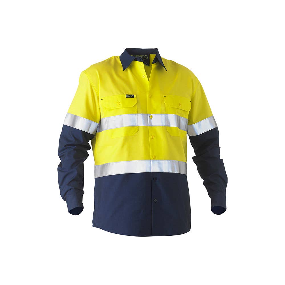 BS6996T Hi-Vis Recycled Drill Taped Shirt 140gsm Yellow/Navy 2XL 40032119 BS6996T TT012XL