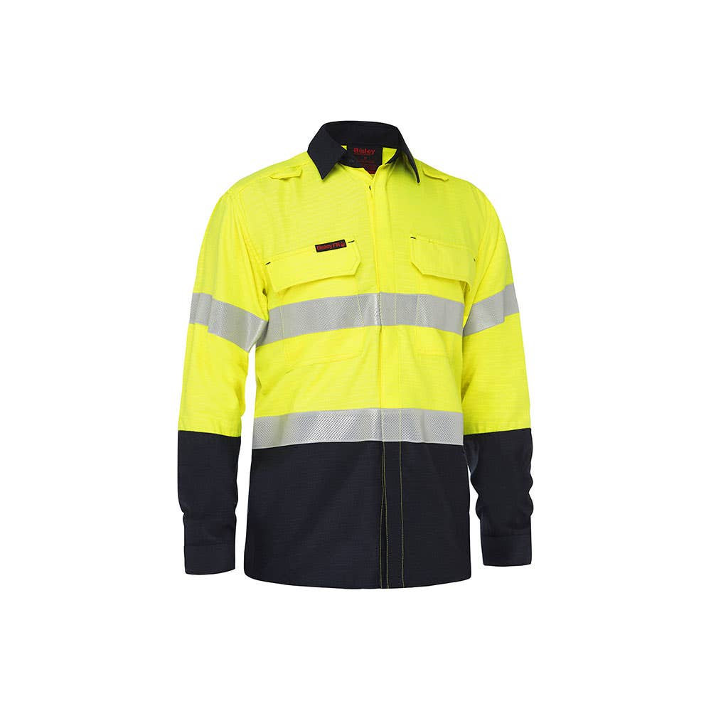 BS8438T Apex 185 Hi-Vis FR Ripstop Taped Shirt 185gsm PPE2 Yellow/Navy 2XL_40032059_BS8438T_TT012XL