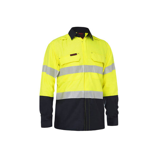 BS8438T Apex 185 Hi-Vis FR Ripstop Taped Shirt 185gsm PPE2 Yellow/Navy 2XL_40032059_BS8438T_TT012XL