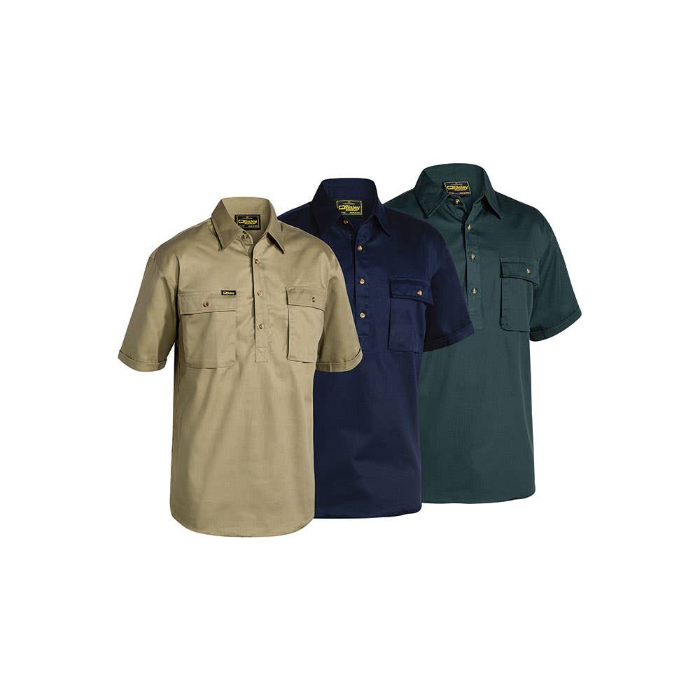BSC1433 Closed Front Short Sleeve Drill Shirt 190gsm_BSC1433