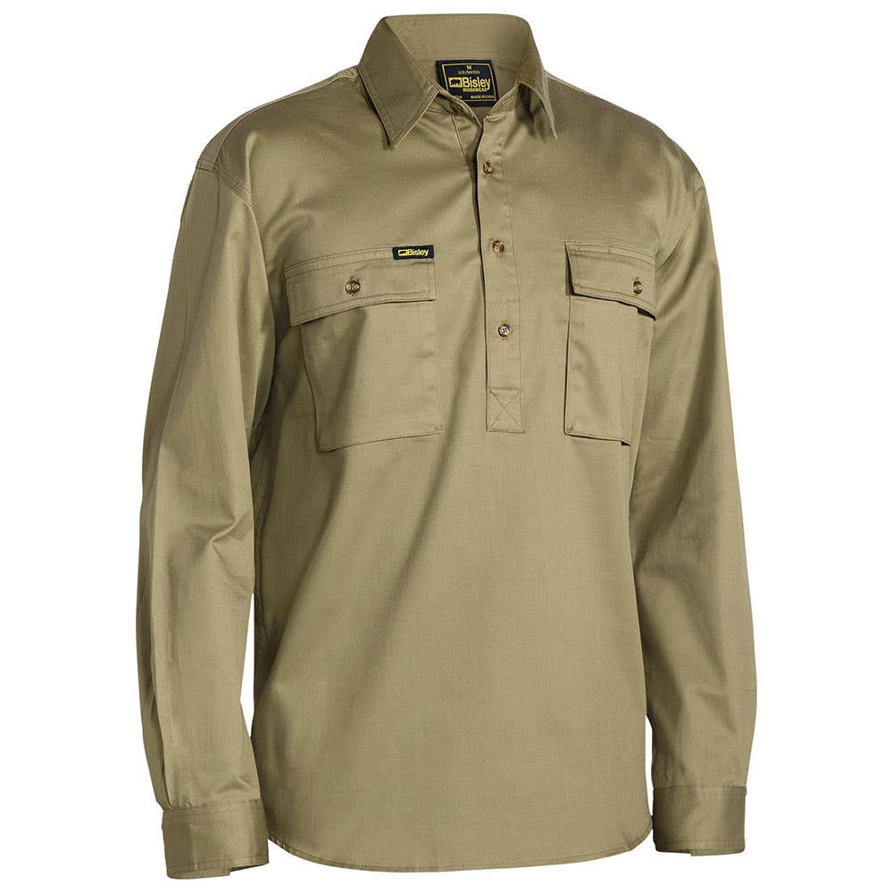Shirt L/S Cotton Drill 190gsm Cargo Closed Front Khaki 2XL Bisley_90018110_BSC6433_BCDR2XL
