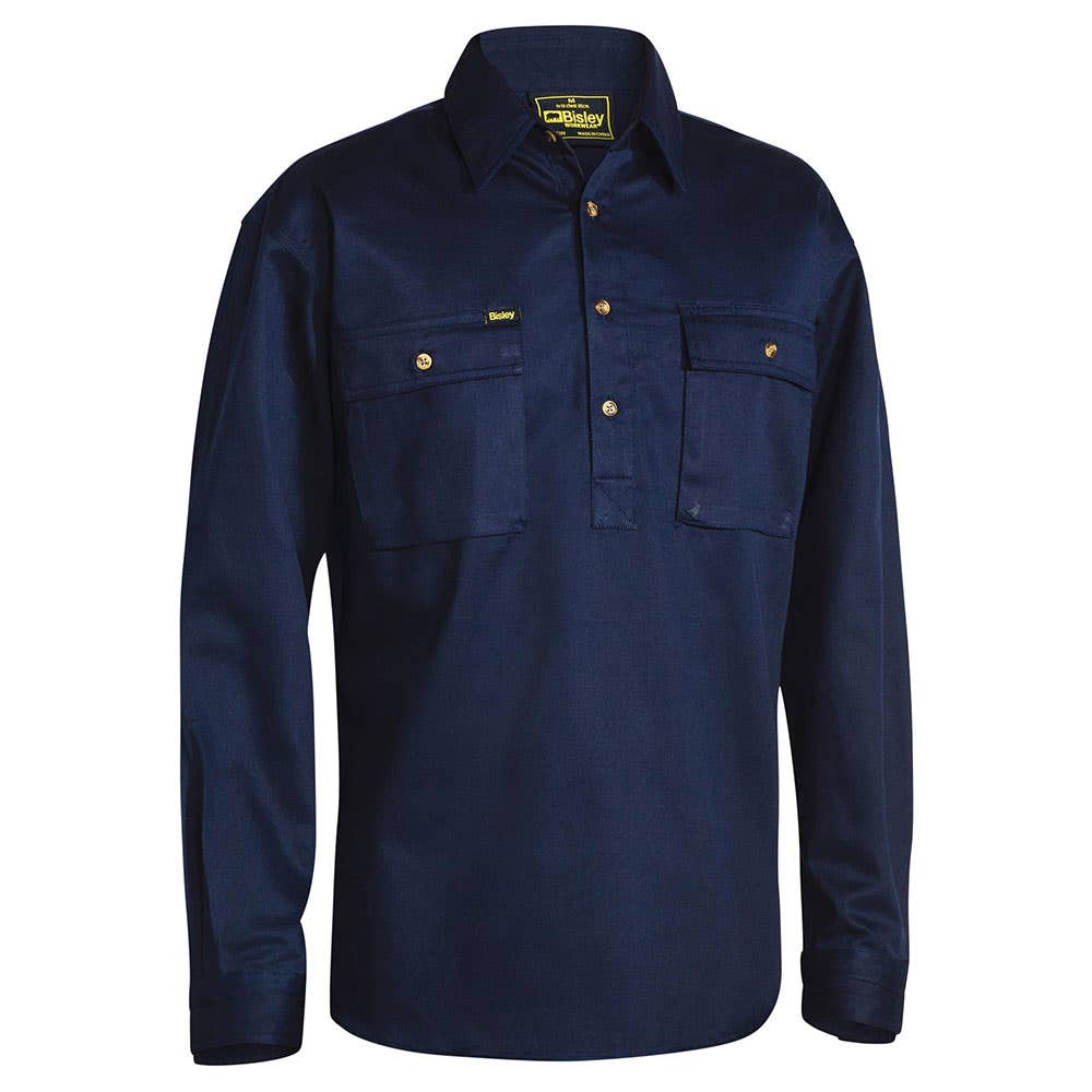 Shirt L/S Cotton Drill 190gsm Cargo Closed Front Navy 2XL Bisley_90018128_BSC6433_BPCT2XL