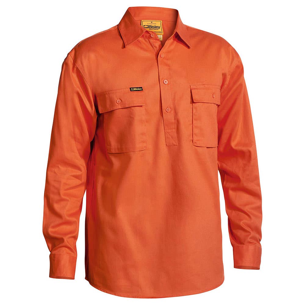 Shirt L/S Cotton Drill 190gsm Cargo Closed Front Orange 2XL Bisley_90018137_BSC6433_BVEO2XL