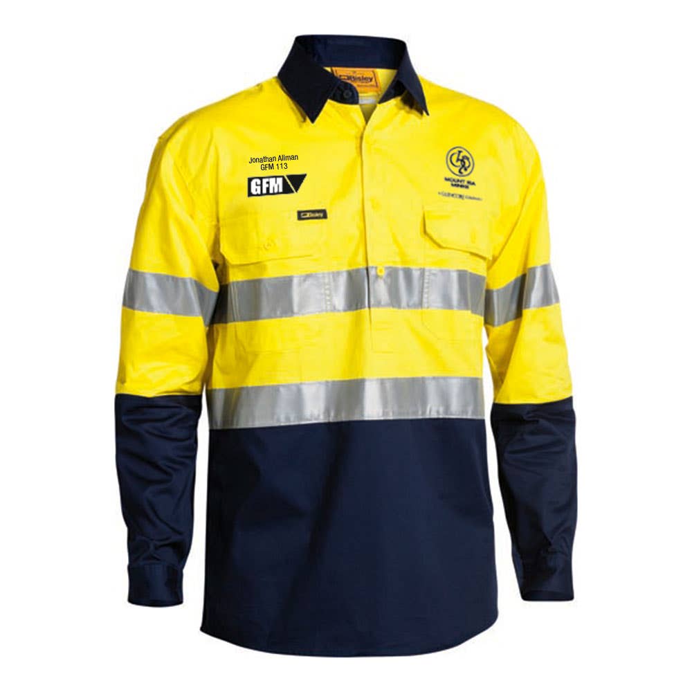 BSC657T Hi-Vis Closed Front Taped Shirt 155gsm Glencore GFM Site Use Only BSC657TSG