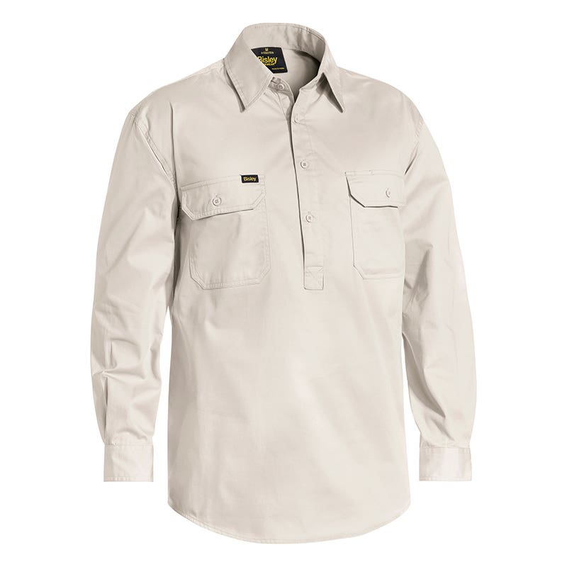 Shirt  L/S 155gsm Drill Large Sand Bisley_222962_BSC6820_BSANL