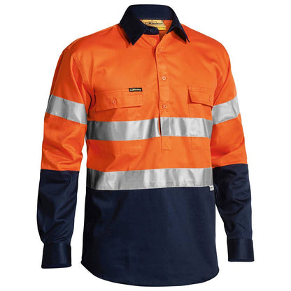 Shirt L/S Cotton Drill 190gsm C/Front Tape Hi Vis Orange/Navy 2XL_90011787_BTC6456_TT022XL