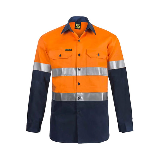 Shirt L/S Cotton Drill Cool Vent CSR Tape Hi Vis Orange/Navy 2XL Workcraft 532939 WS6030-O/N-2XL