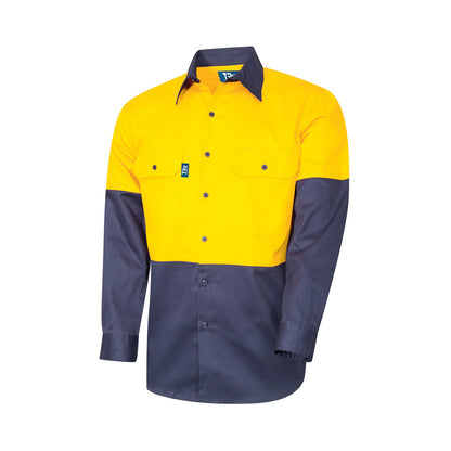 DS2112 - Hi Vis Drill Shirt L/S Yellow/Navy Large_579267_DS2112 - Y/N Large
