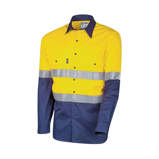 2XL Yel/Nav Shirt 145gsm L/S Cotton Drill With Ref Tape And Cooling Vents_474701_CS2000T3-Y/N-G2XL