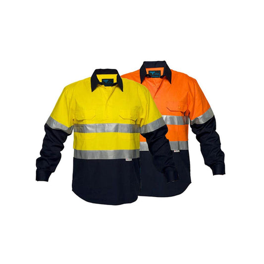 MC101 Hi-Vis Long Sleeve Shirt Taped Two-Tone Closed Front 185gsm MC101