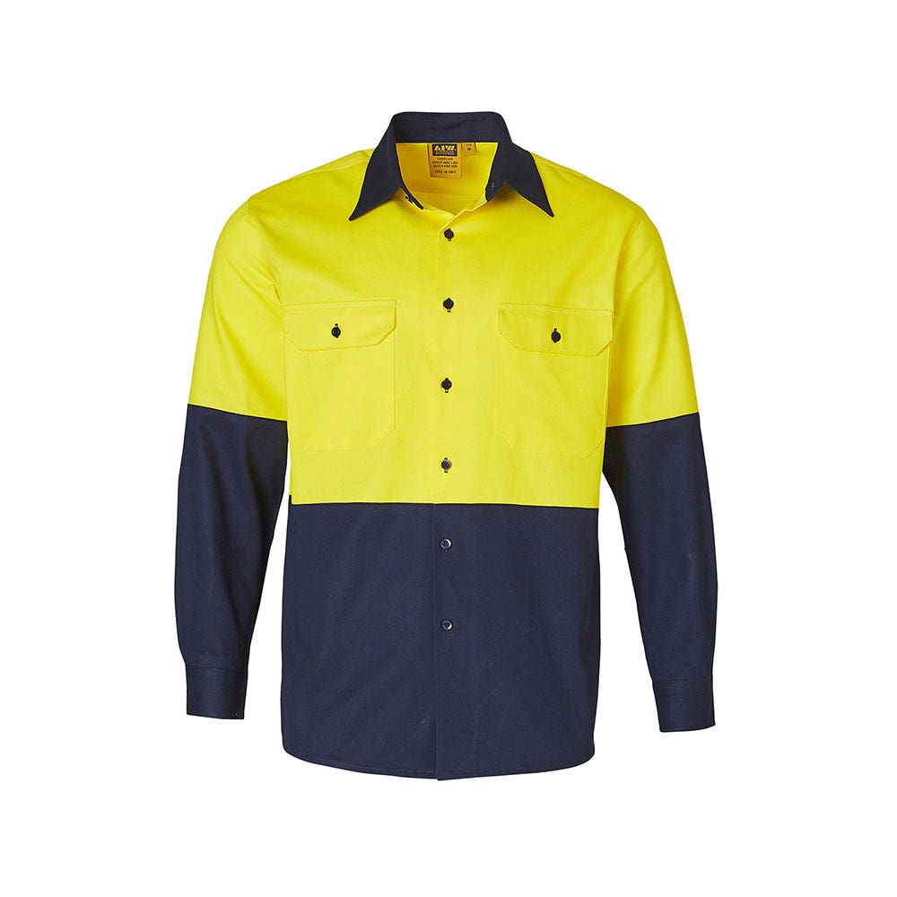 SW54 Hi-Vis Long Sleeve Shirt 190gsm Yellow/Navy S 36006708 SW54-YN-S