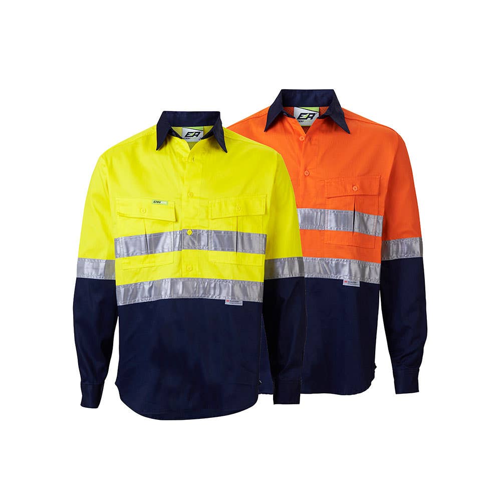 Hi-Vis Long Sleeve Shirt Closed Front Taped 155gsm_M2H155