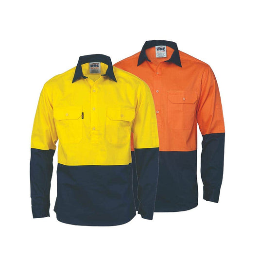 3834 Hi-Vis Long Sleeve Closed Front Shirt Two-Tone 190gsm DNC3834