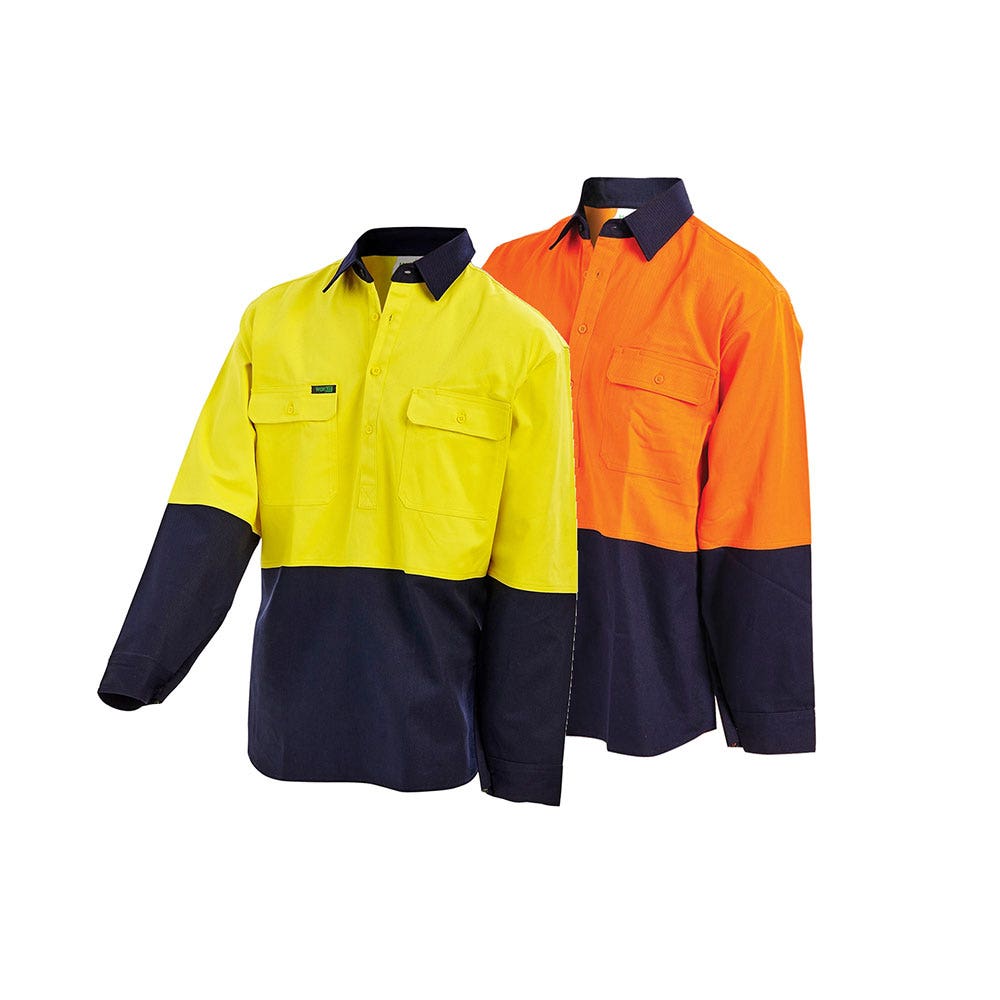 2027 Hi-Vis L/S Welders Shirt Two-Tone Closed Front 310gsm & 155gsm 2027
