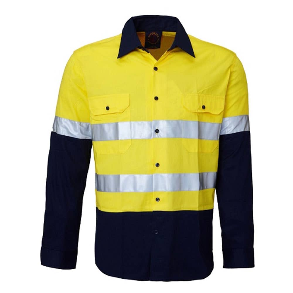 Shirt Kids L/S Cotton Twill 150gsm Tape Hi Vis Yellow/Navy 0 Ritemate_270107_RM4050R-Y/N-0