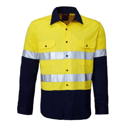Shirt Kids L/S Cotton Twill 150gsm Tape Hi Vis Yellow/Navy 0 Ritemate_270107_RM4050R-Y/N-0