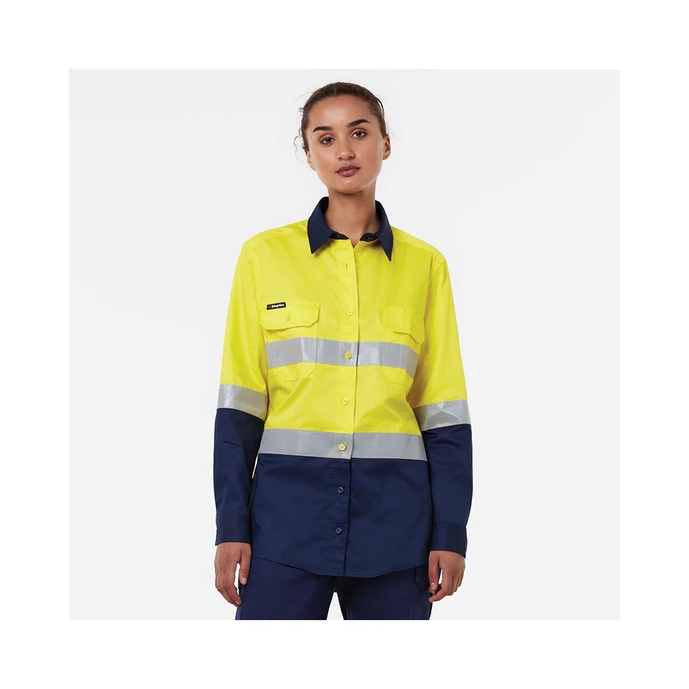 Shirt Womens Originals L/S Cotton 145gsm Tape Yellow/Navy 10 KingGee_40083465_K44221-YNA-10