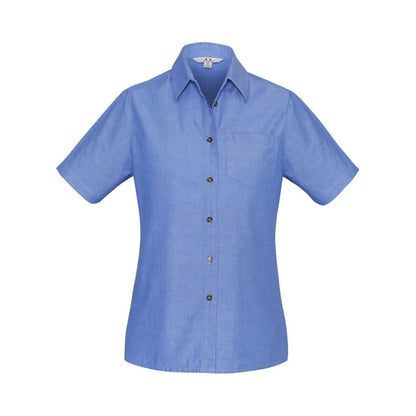 Shirt Womens S/S Cotton Chambray 10 Biz BAE Logo 50105214 BAE LB6200-CHA-10