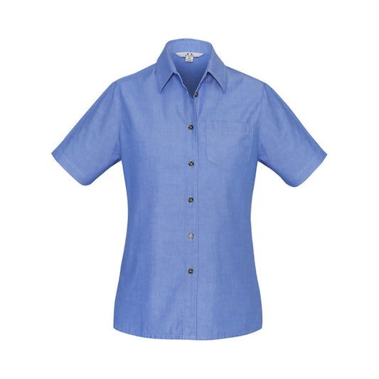 Shirt Womens S/S Cotton Chambray 10 Biz BAE Logo 50105214 BAE LB6200-CHA-10