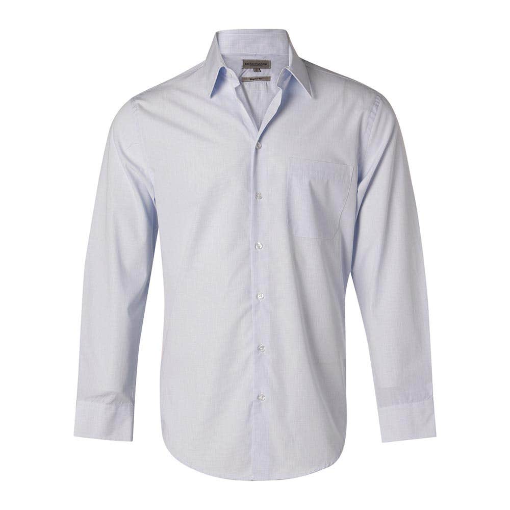 Shirt Mens Mini Check L/S Pale Blue - 38 36006437 M7360L-PB-38